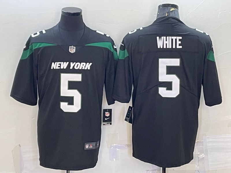 Men New York Jets 5 White Black Nike Vapor Untouchable Limited 2022 NFL Jersey